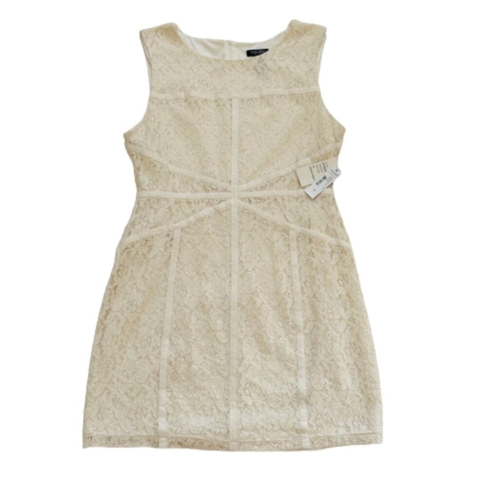 Bisou Bisou Dress Cream Floral Lace Overlay Ribbon Sleeveless Mini Size 14 NEW - Picture 12 of 12